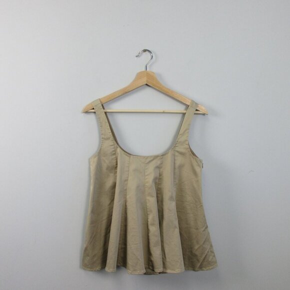 Club Monaco Women Pleated Tank Top S Beige Swing Blouse Cotton Blend Preppy 184 - Picture 1 of 11